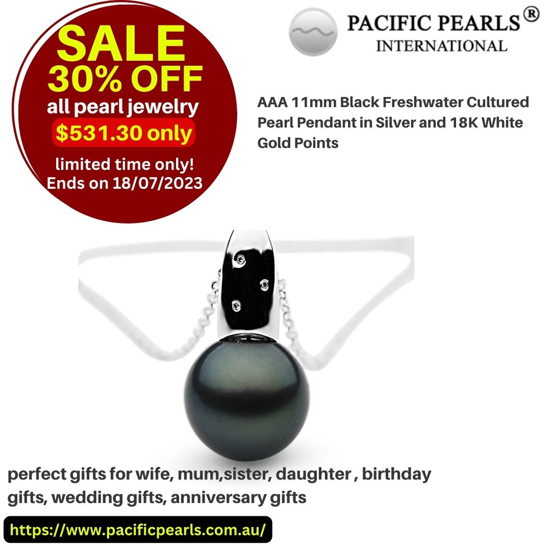 AA 15.5mm Tahitian Black pearl Pendant and Diamonds in Heavy 18k White Gold