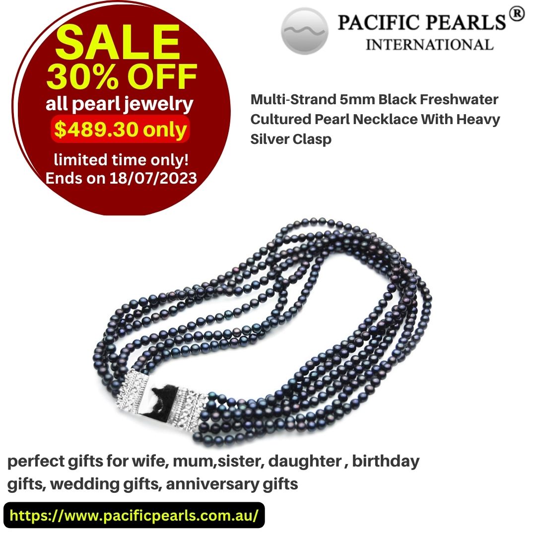 Multi-Strand 5mm Black Freshwater Cultured Pearl Necklace With Heavy Silver Clasp