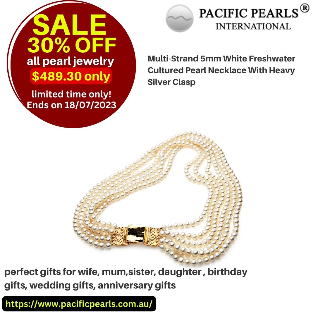 Multi-Strand 5mm White Freshwater Cultured Pearl Necklace With Heavy Silver Clasp