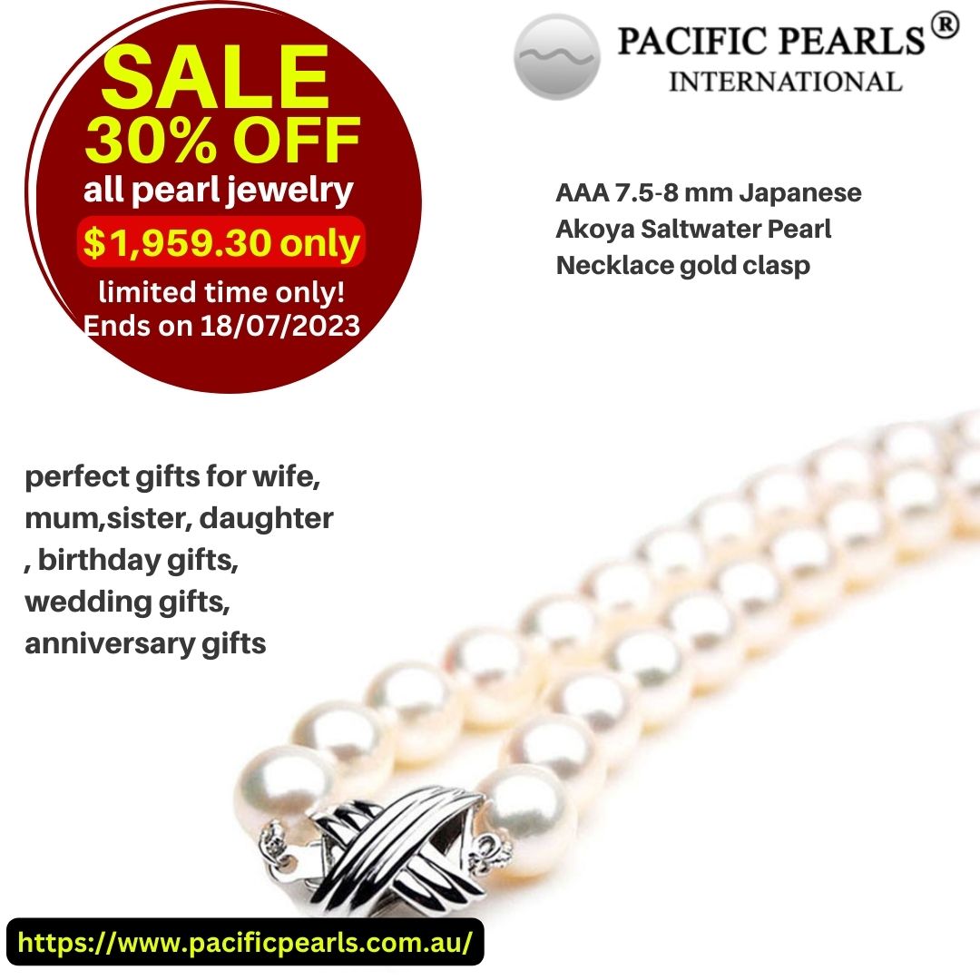 AAA 7.5-8 mm Japanese Akoya Saltwater Pearl Necklace gold clasp