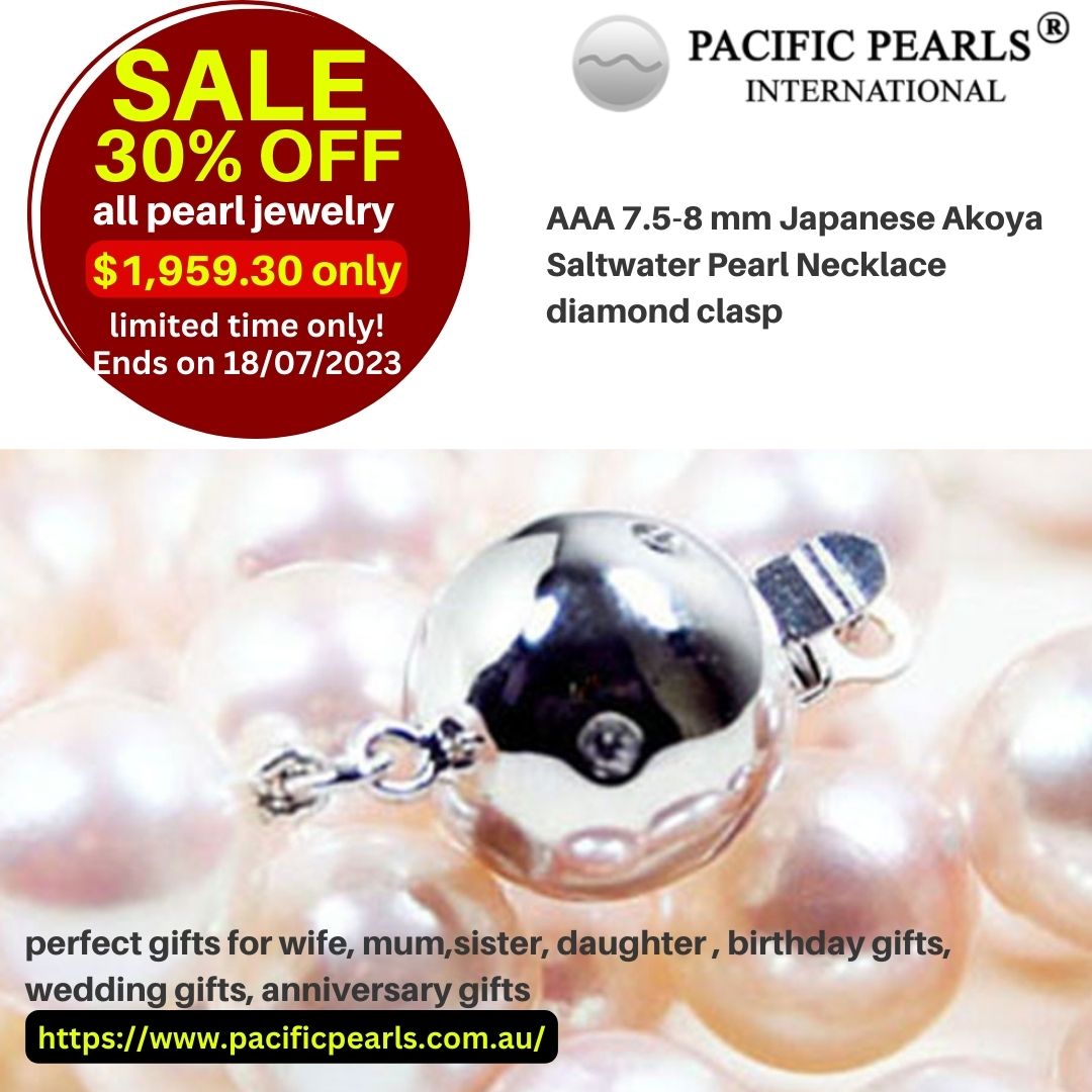 AAA 7.5-8 mm Japanese Akoya Saltwater Pearl Necklace diamond clasp